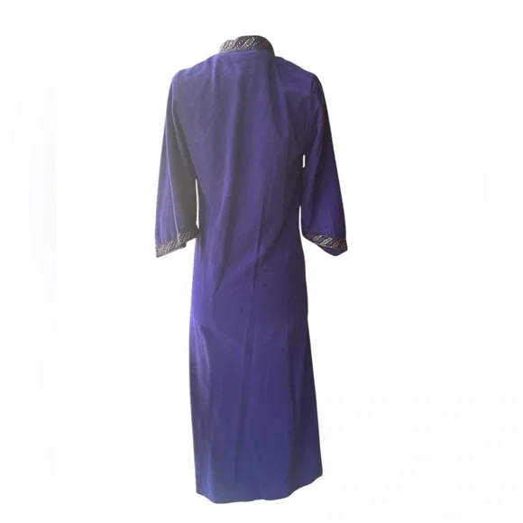 1960s Dela-Ann Metallic Trim, Asymmetrical Wrist,‎ Zip Up Velour Caftan Robe